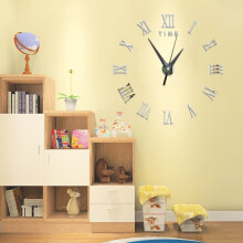 (Silver) Large 3D DIY Wall Clock Roman Numerals Clock Frameless Mirror Surface Wall Sticker Home Dcor for Li