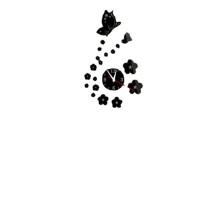 (Black) Creative Butterfly 3D Acrylic Mirror Wall Sticker Quartz Clocks Watch Large Home Decor