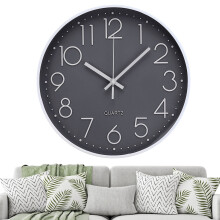 (Grey) Glass One-piece Dial Wall Clock 3D Stereo Number Low Noise Wall Clock