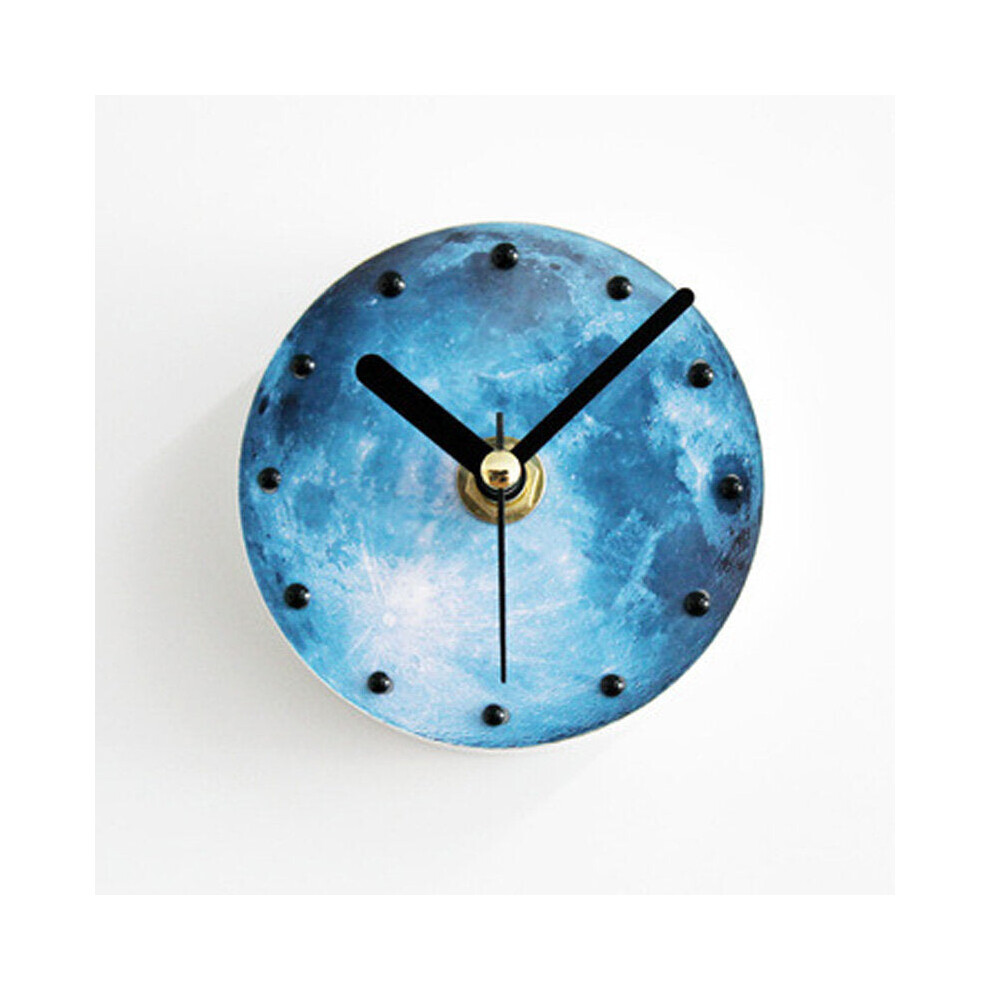 (Blue) Fashionable Creative Universe Planet Moon Pattern Fridge Magnet Waterproof Sucker Moon Wall Clock