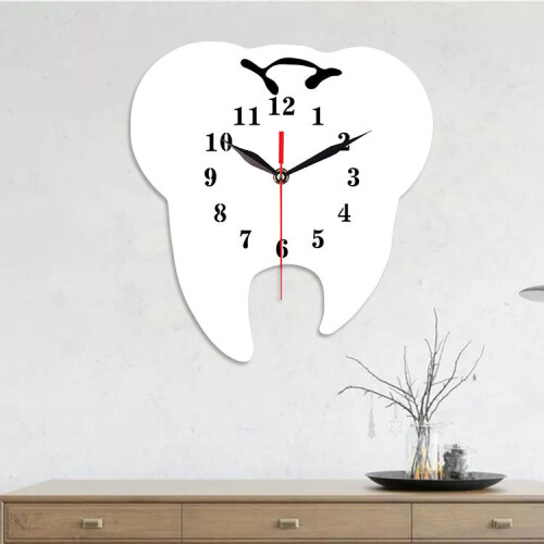 (White) Tooth Shape Wall Clock Quartz Wall Clock 3D Wall Clock For Home Office Decorations