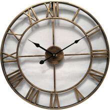 (Gold) Creative Wall Clock Living Room Round Hollow Out Cafe Bar Wrought Metal Vintage Wall Clock
