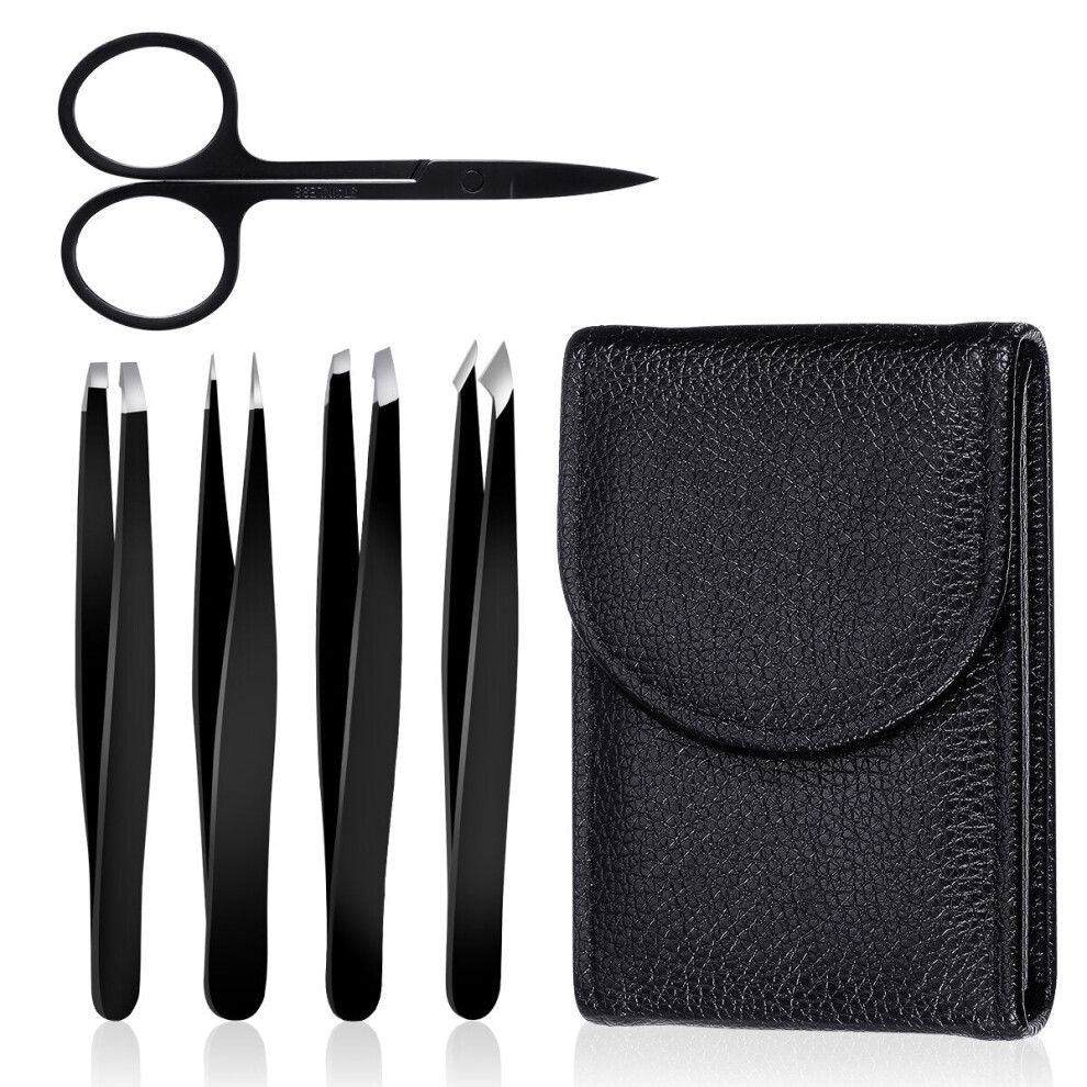 Greenzech 5Pcs Eyebrow Tweezers Scissors Set Bear Trimmer For Professionals Stainless Steel For Ingrown Facial Hair Removal Tool