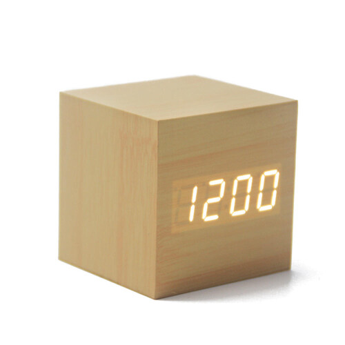(Gold) LED Digital Retro Glow Alarm Clock Voice Control Snooze Function Desktop Clock For Smart Home
