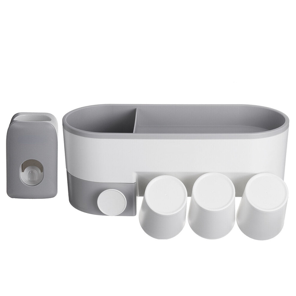 (Plus Toothpaste Dispenser, 3-Cup Holder) Multifunctional Wall-mounted Toothbrush Holder Toothpaste Dispenser Bathroom Storage Organizer