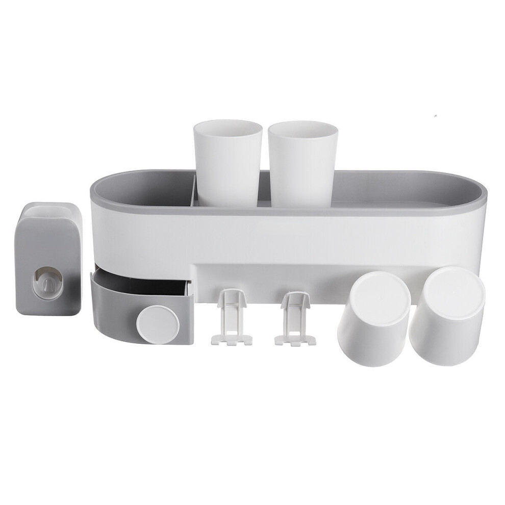 (Plus Toothpaste Dispenser, 4-Cup Holder) Multifunctional Wall-mounted Toothbrush Holder Toothpaste Dispenser Bathroom Storage Organizer