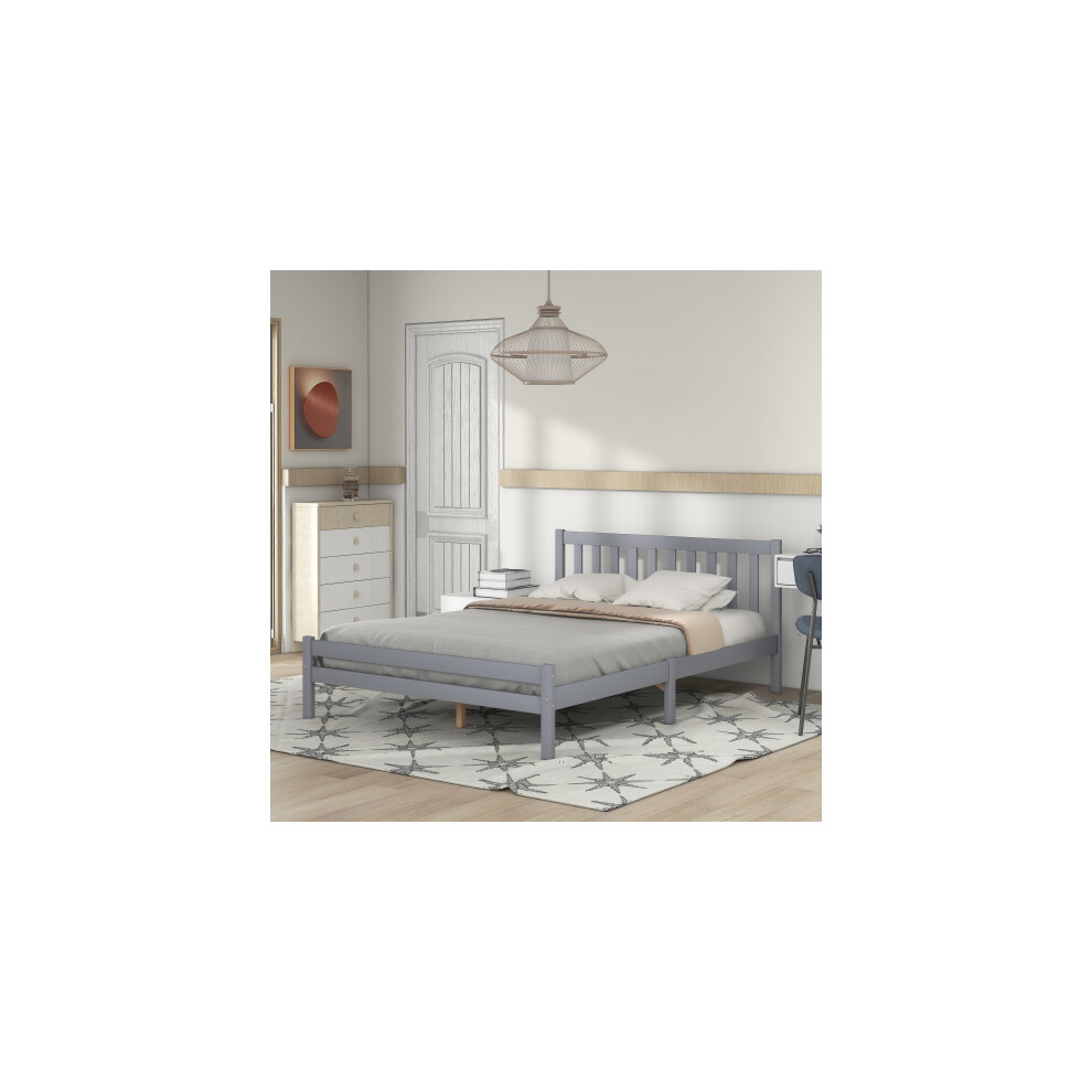 Wooden Bed Frame, Double Bed 4ft6 Solid Wooden Bed Frame,135 x 190 cm (Grey)