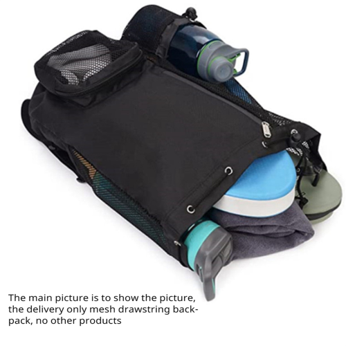 Swim Bag Mesh Drawstring Backpack for Swimming, Gym, Pool, Black 2