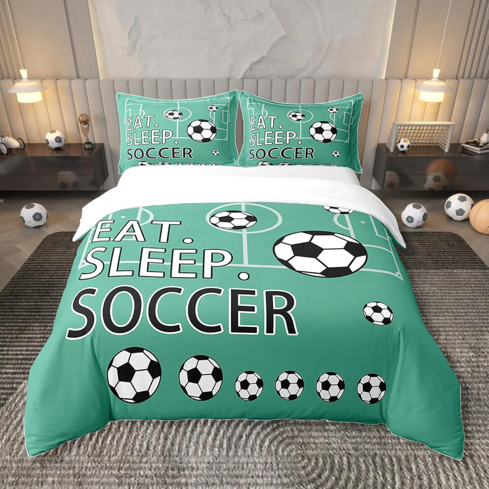 (Black and White, Queen) Feelyou Soccer Bedding Set Twin(No Comforter) Football 100% Cotton Duvet Cover Set for Kids Boys Girls Teens Toddler Green Comforter Cove...