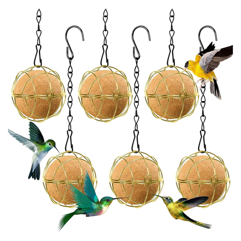 Lot de 6 mangeoires à oiseaux en forme de boule, dorées