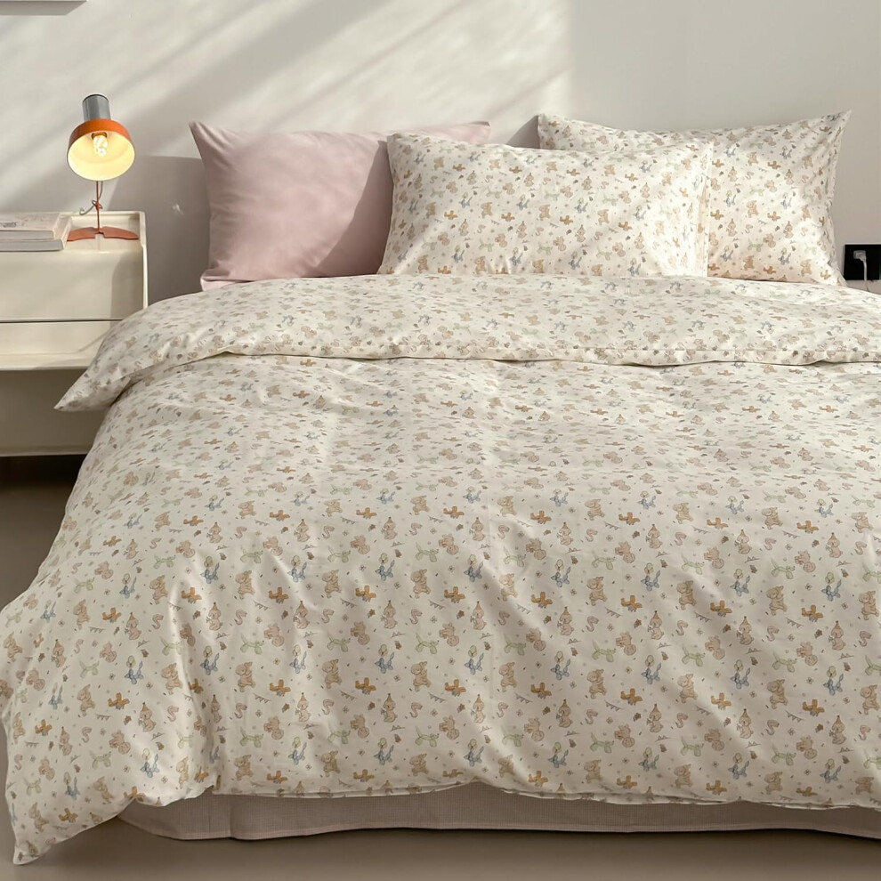 (Poodle White, Twin (68x86 Inch)) LIWHENHAO Dog Duvet Cover Set Queen 100% Cotton Bedding Cartoon Puppy Balloon Flower Print on Cream White 1 Kawaii Cute Animal Comforter ...