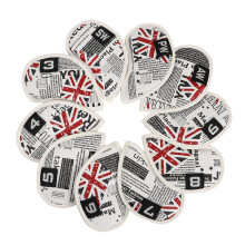 Kožené obaly na hlavice želez do golfového setu, 10-dielna sada, Union Jack lebka Punk, červené s modrou