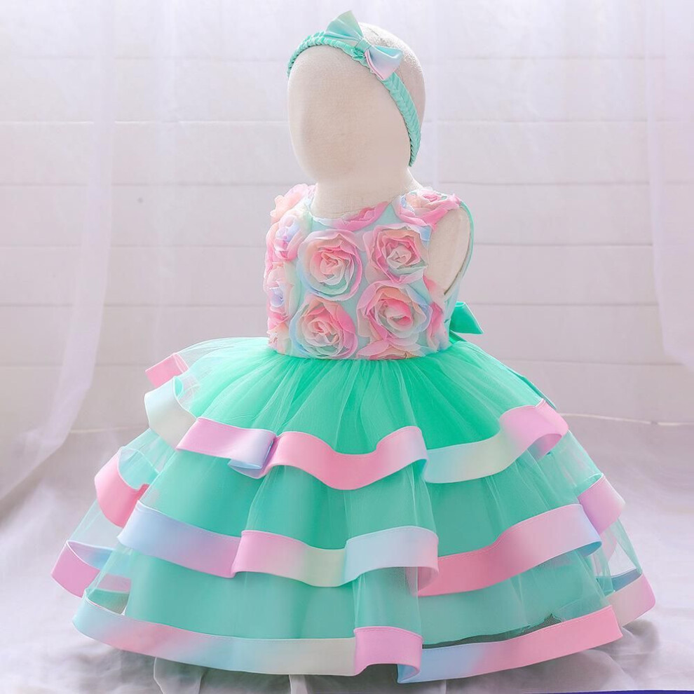 (green, 70cm (12-18M)) 2024 European & American Flower Tutu Dress for Toddlers - Catwalk Style