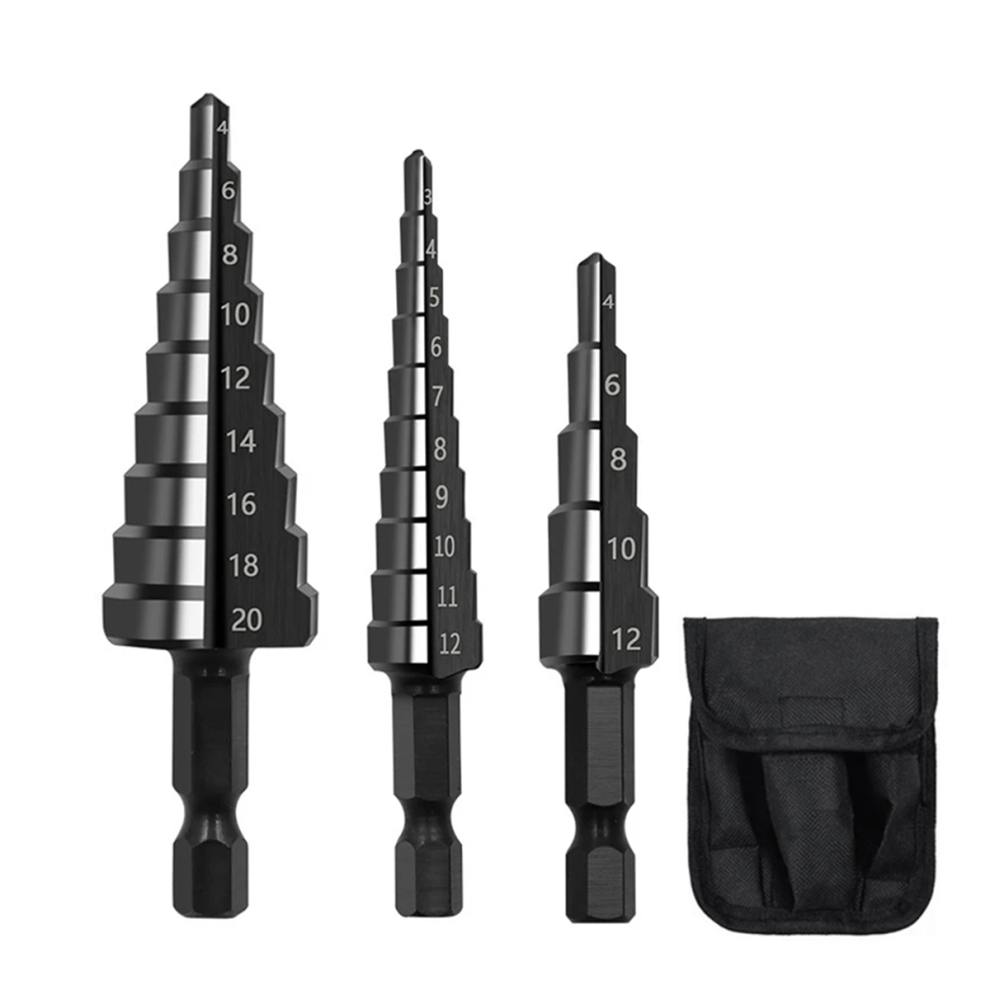 3Pcs 3-12Mm 4-12Mm 4-20Mm Hss Straight Groove Step Drill Bit 4851507253866