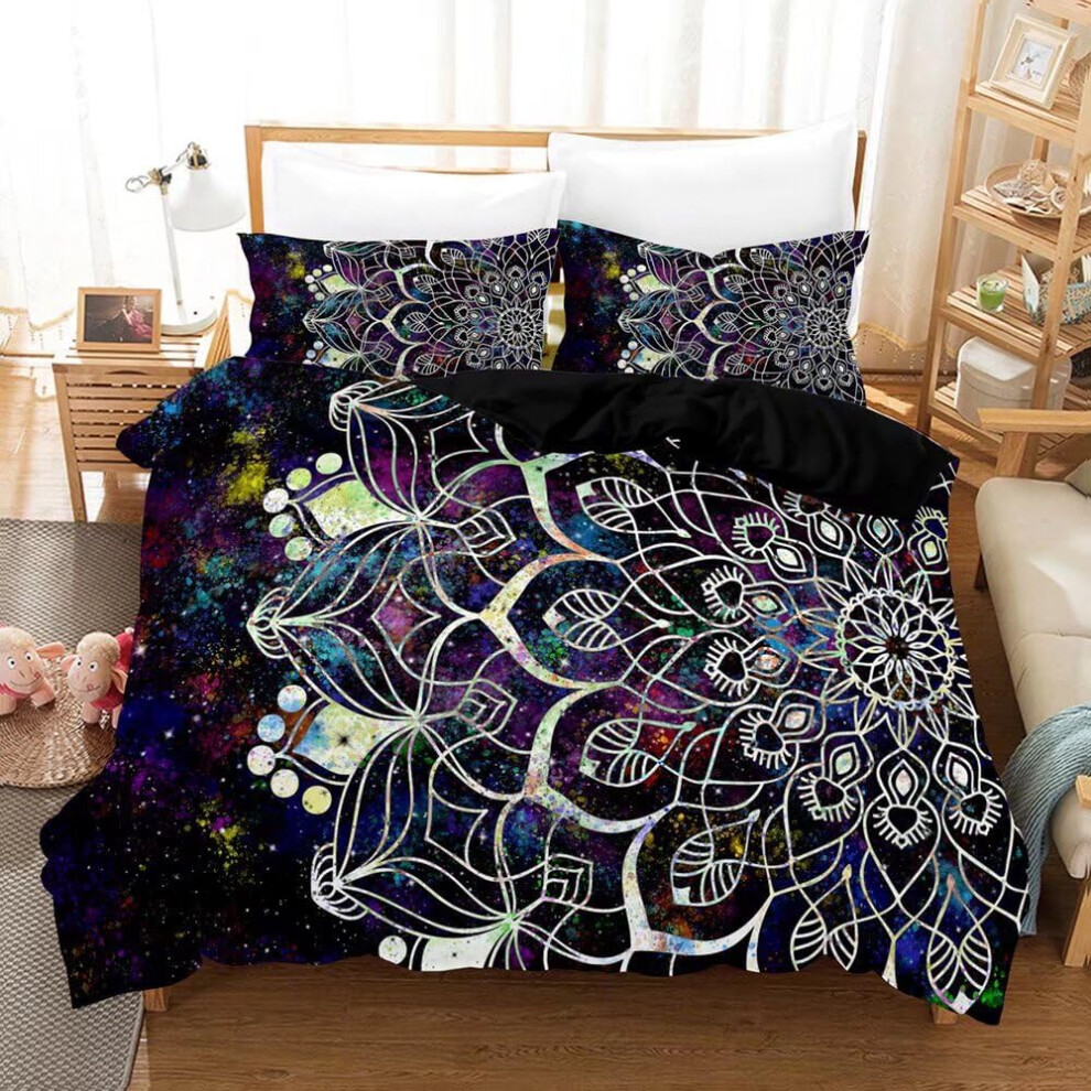 (Style1, Twin) Bohemian Mandala Duvet Cover Set King Size, Colorful Galaxy Outer Space Star Watercolor Geometric Art Painting Gypsy Boho Chic Hippie Flo...