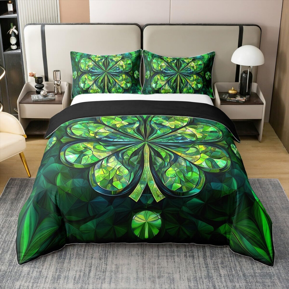(Green Rainbow, Super King) Loussiesd Happy St. Patrick's Day 100% Cotton Duvet Cover Green Lucky Four Leaf Bedding Set Single Boys Girls Bedroom Room Decor Lucky Cl...
