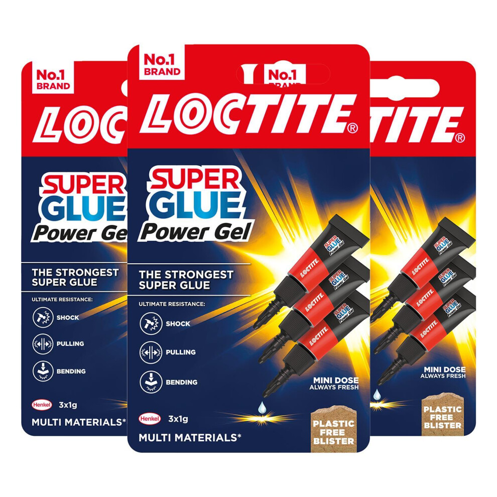 Loctite Mini Trio Super Glue Gel for High-Quality Repair for All Materials, 9x1g