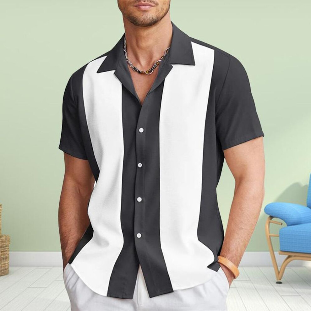 (XS, black) Men's Handsome Stripes 3D Print Shirt Button Up Shirt Casual Shirt Summer Shirt Short Sleeve Daily Vacation Clothing