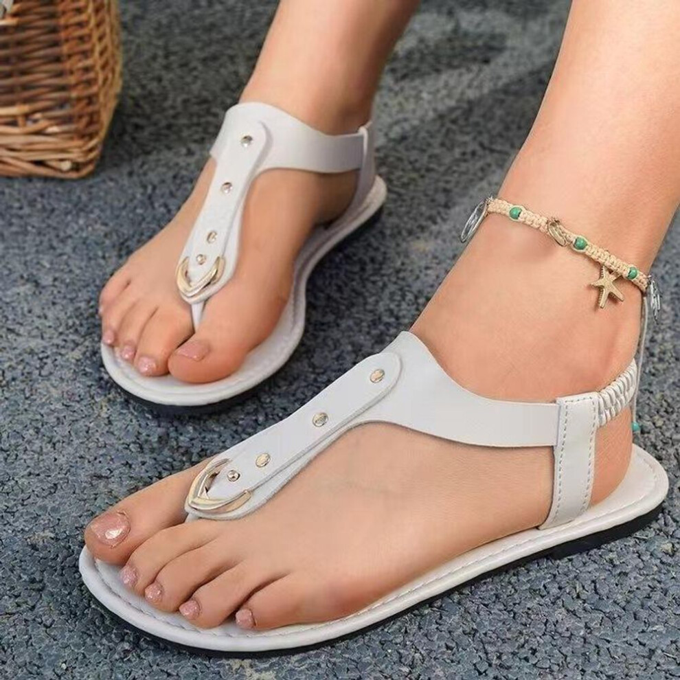 (as the picture, 36) Sandals Women Toe Post Studded Sandals Simple Solid Colour Outside Thin Bottom Open Toe Clip Toe Beach Sandals Ladies Shoes