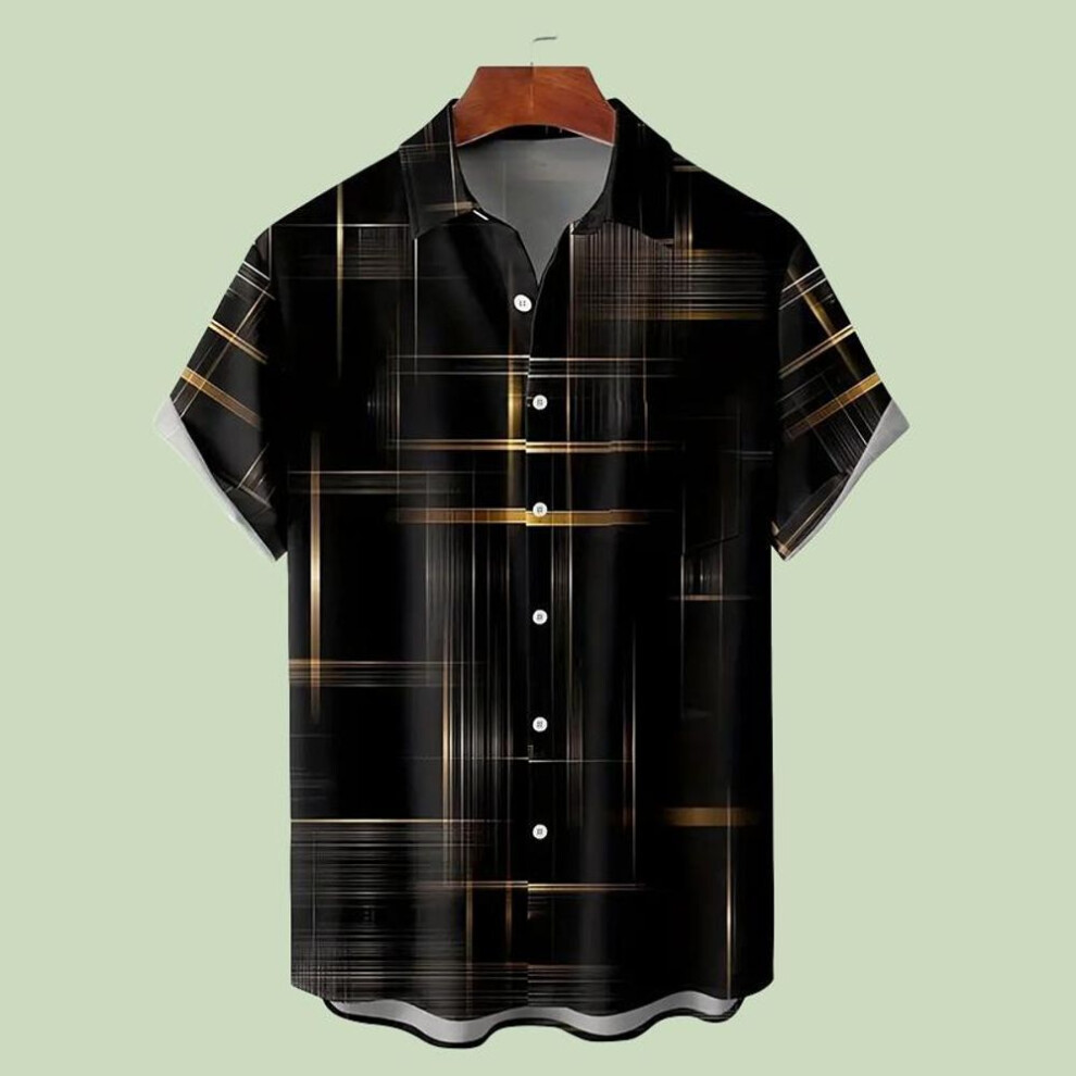 (4XL, black) Men's Golden Lines 3D Print Shirt Button Up Shirt Casual Shirt Summer Shirt Short Sleeve Daily Vacation Clothing