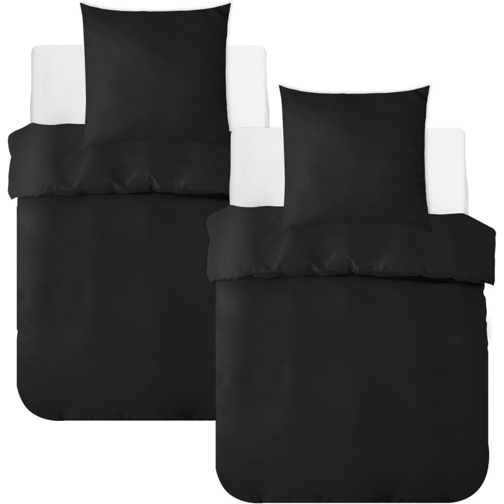 (Black, 135x200cm+80x80cm*1) MR&HM Bed Linen 135 x 200 cm 4-Piece Cotton - Duvet Cover Set Made of 100% Cotton in Size 135 x 200 x 2 Plus Two Pillowcases in 80 x 80 c...