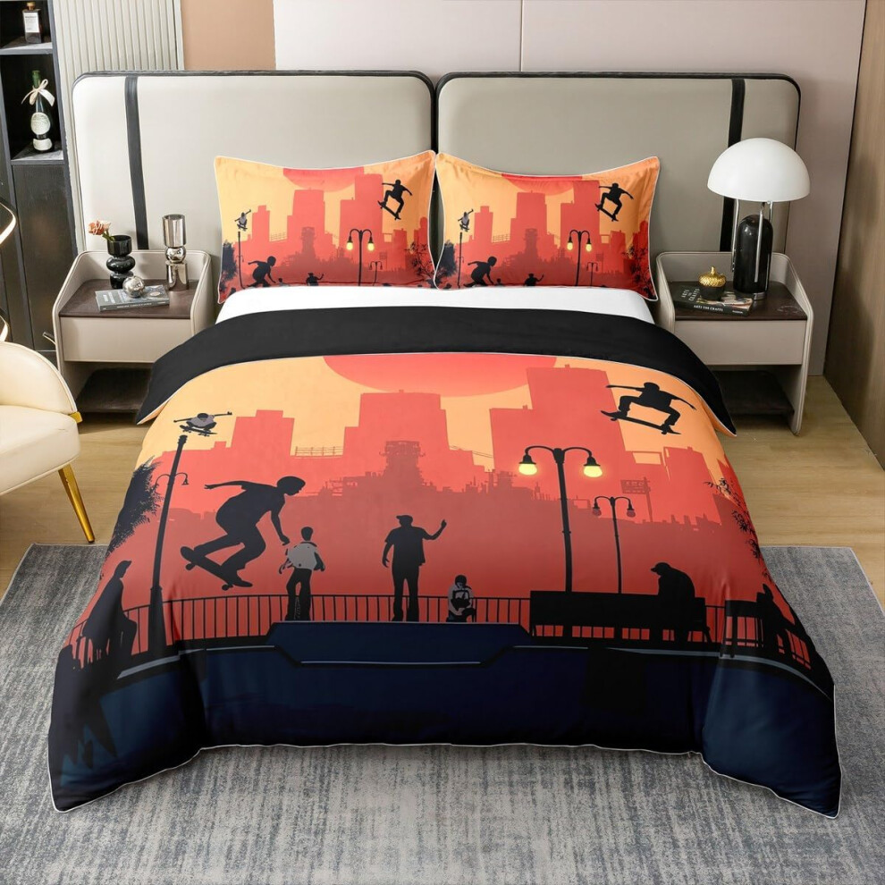 (Purple Blue, Super King) Loussiesd Skateboard Bedding Duvet Cover 100% Cotton Set Double Extreme Sports Theme Bedding Set Hippie Skate Board Hipster Comforter Cov...