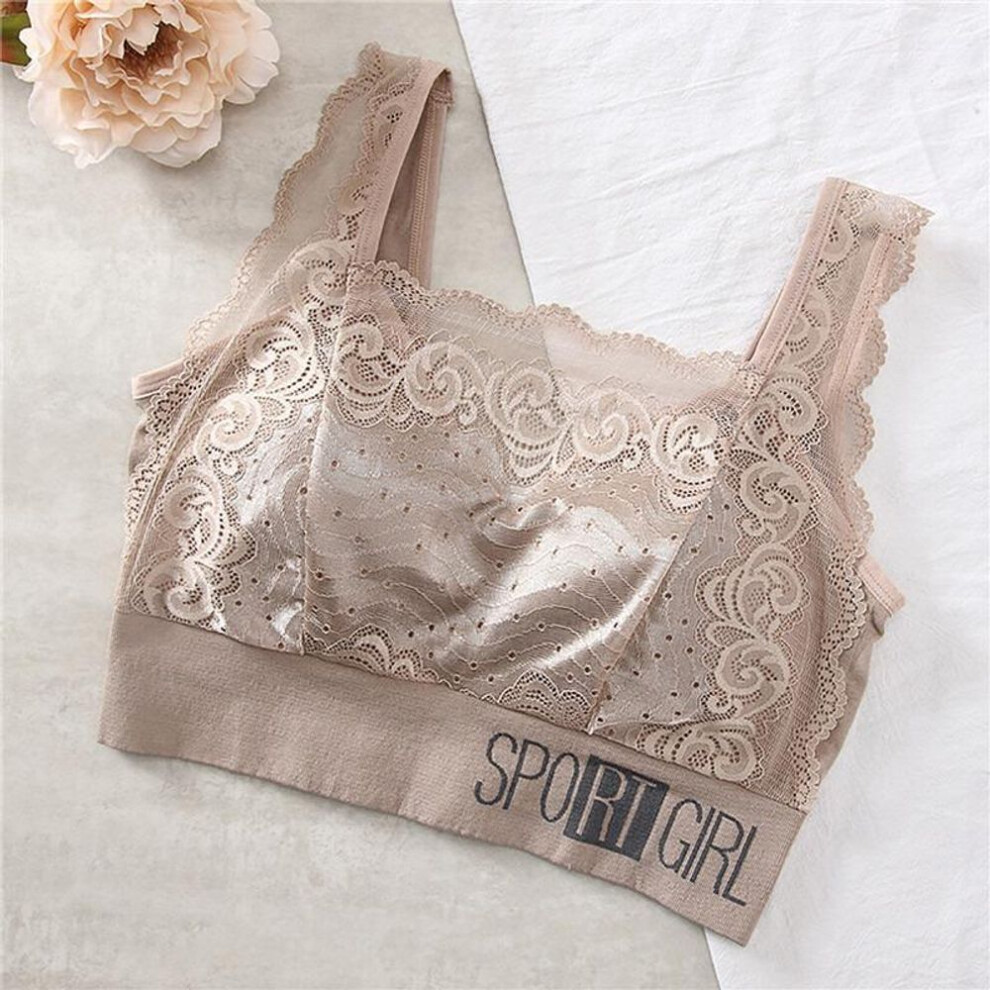 (khaki, L) Sexy Lace Seamless Women's Bra Comfortable Breathable Sports Beauty Back Vest Chest Tube Top Underwear