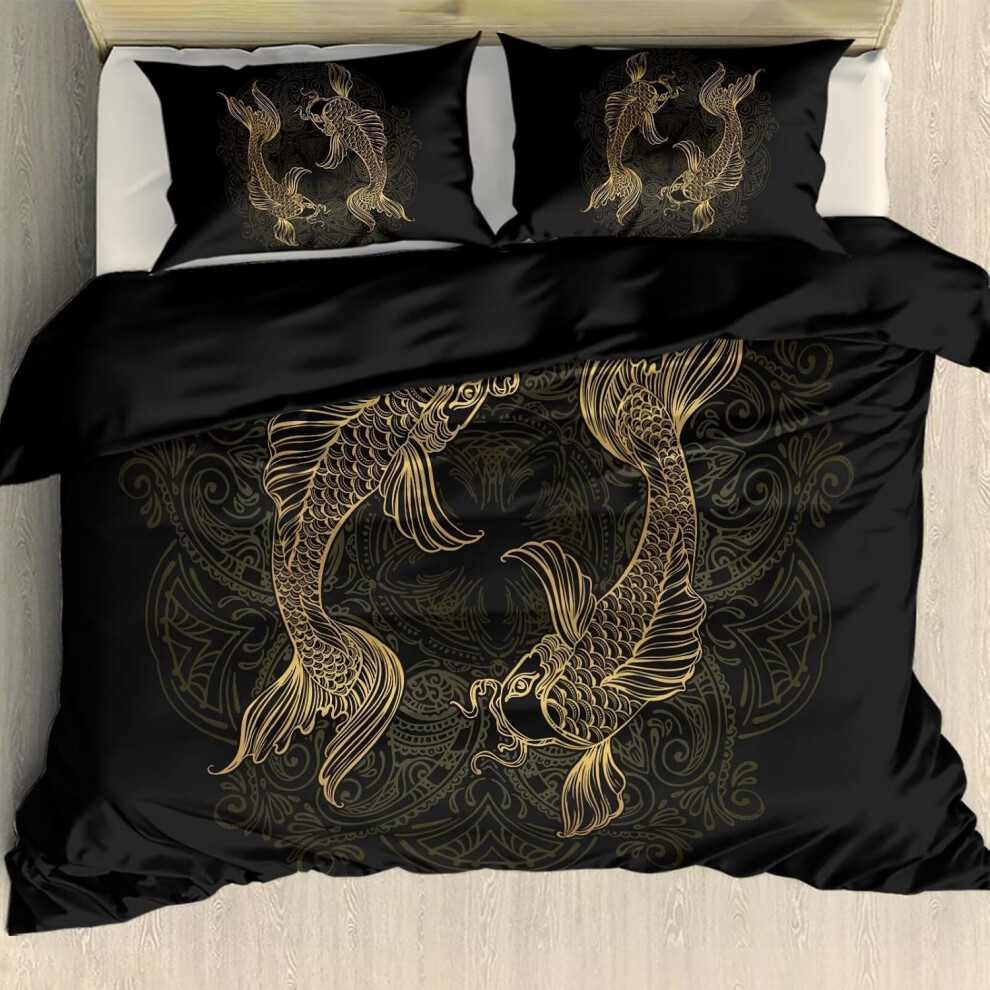 (Embroidery Dragon, Twin(68"x88")) Carp Fish Comforter Cover 3 Pcs Mandala Floral Duvet Covers Bedspread Gold Bohemian Bedding Set King Indian Size Bed Set (1 Duvet Cover 2...
