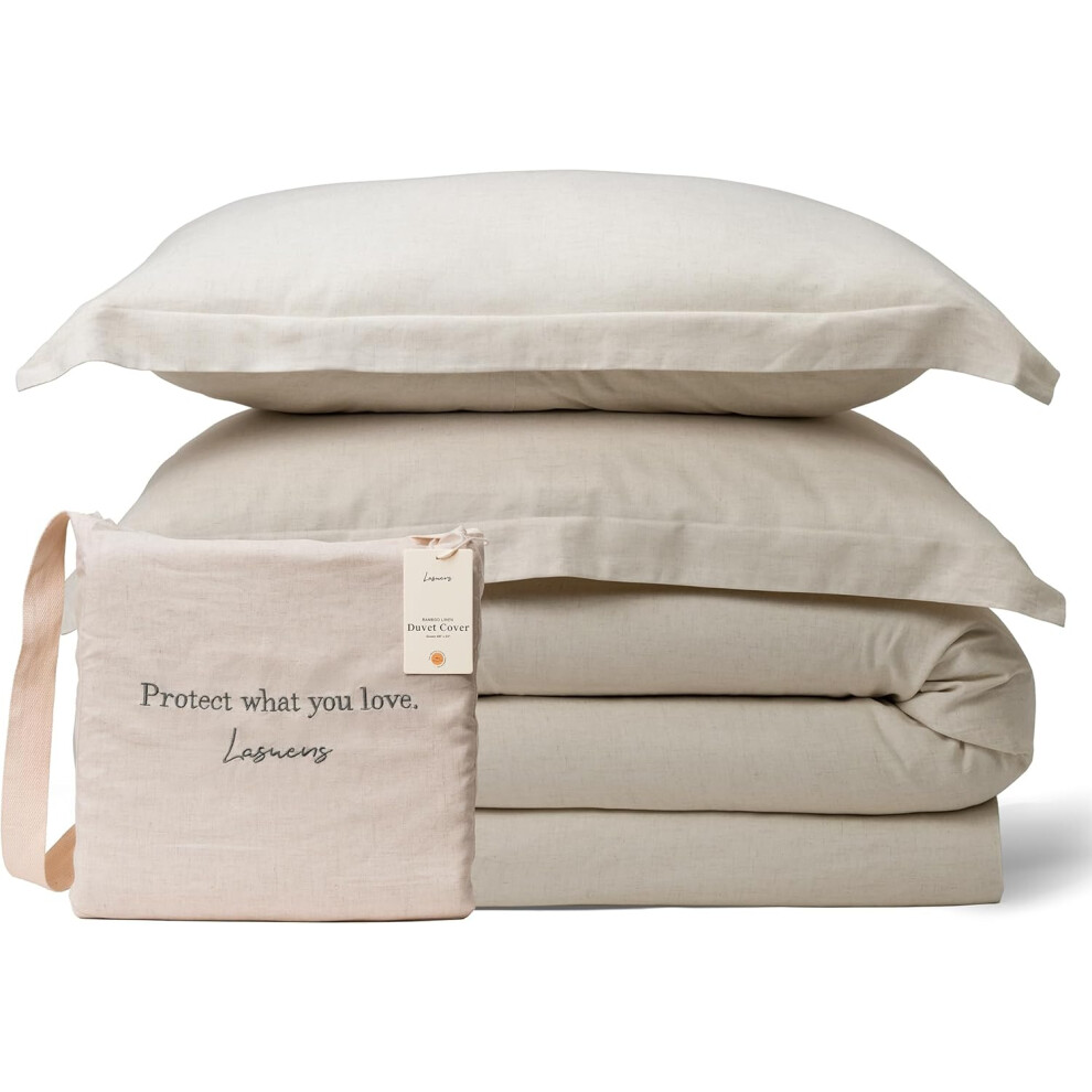 (Milk, King) Lasuens Viscose from Bamboo Linen Duvet Cover Set, 70% Viscose from Bamboo 30% Natural Flax Linen - 3PC Set (Comforter Cover + 2 Pillow S...