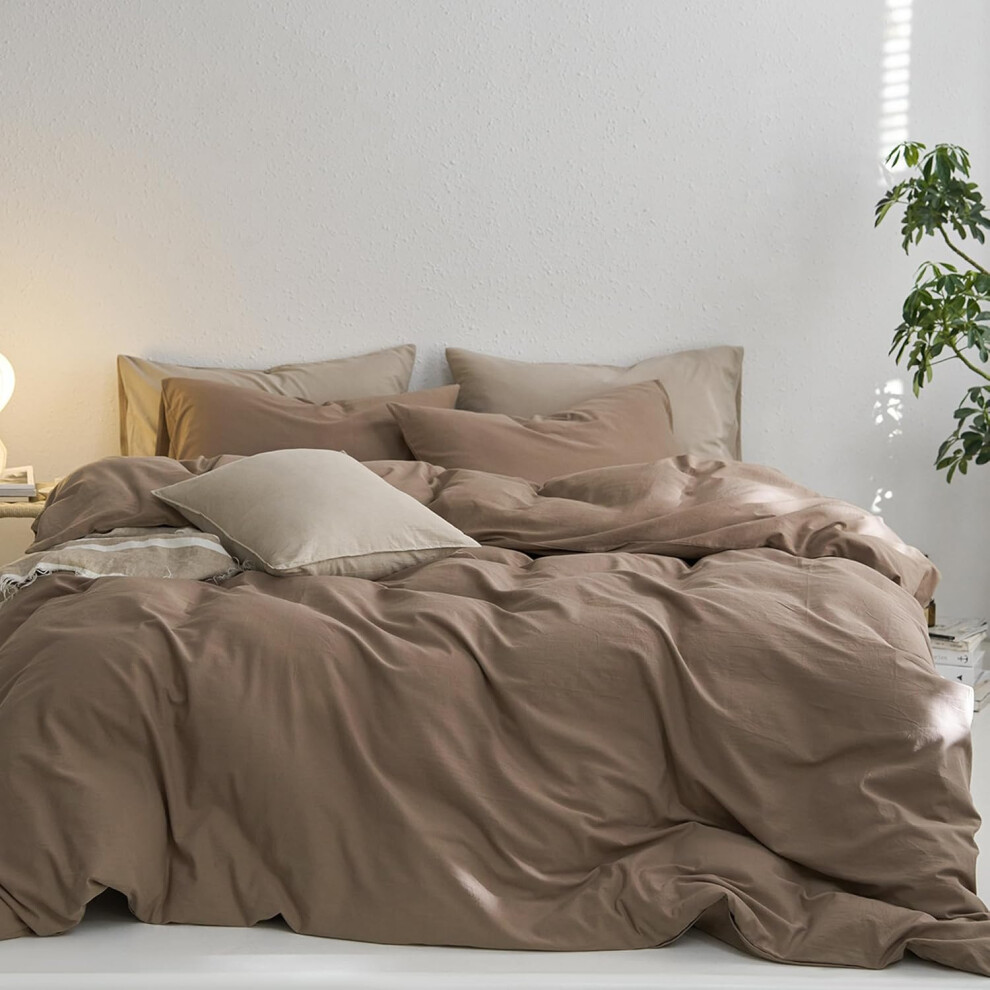 (Bombay Brown, K) MOOMEE Bedding Duvet Cover Set 100% Washed Cotton Twill Thick Sturdy Material Super Soft Breathable Durable Casual Look Luxurious Feel (B...