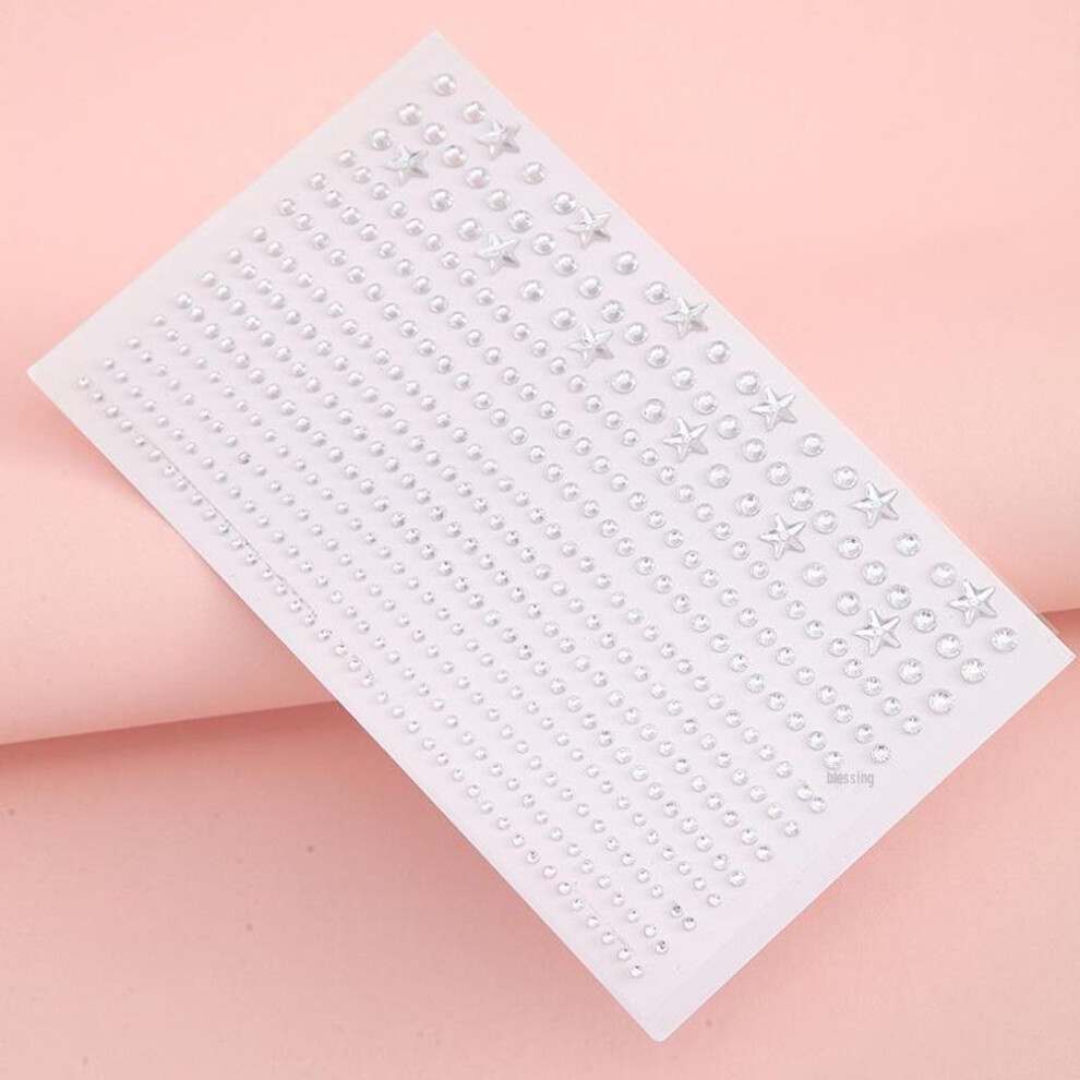 (white, Five-pointed star) Mini Rhinestone Eye & Face Makeup Stickers - Flash Diamond Decoration For Stage And Party