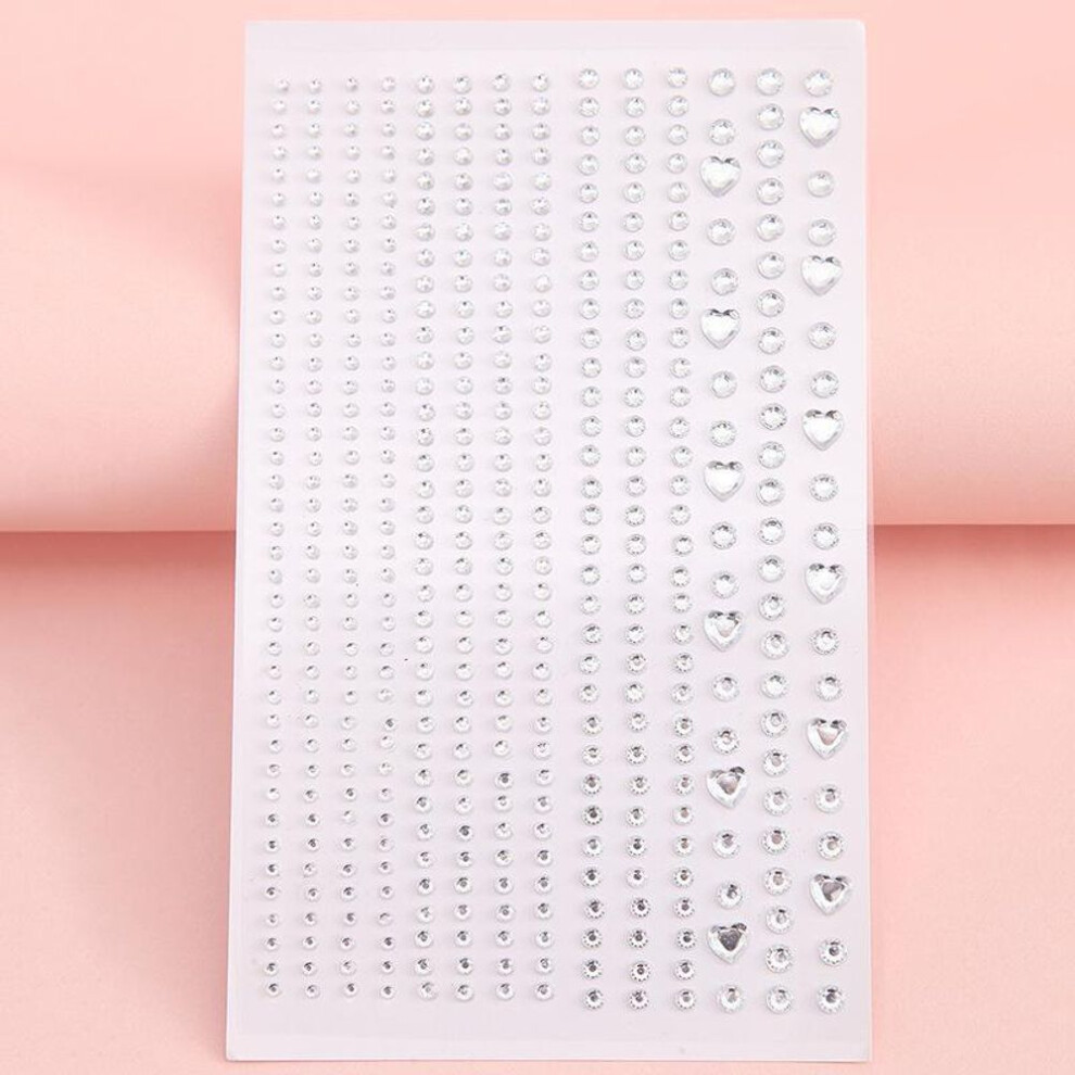 (white, Love heart) Mini Rhinestone Eye & Face Makeup Stickers - Flash Diamond Decoration For Stage And Party