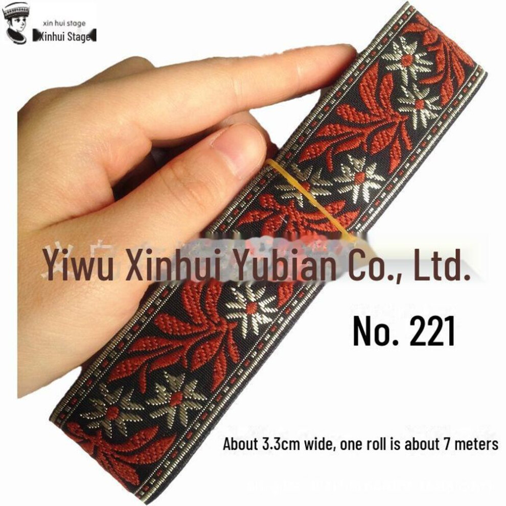(as the picture, No. 221, one roll about 7 meters) C10 Xinhui 3.3cm Guizhou Ethnic Lace Ribbon - Buyi & Miao Style Diy Clothing Material