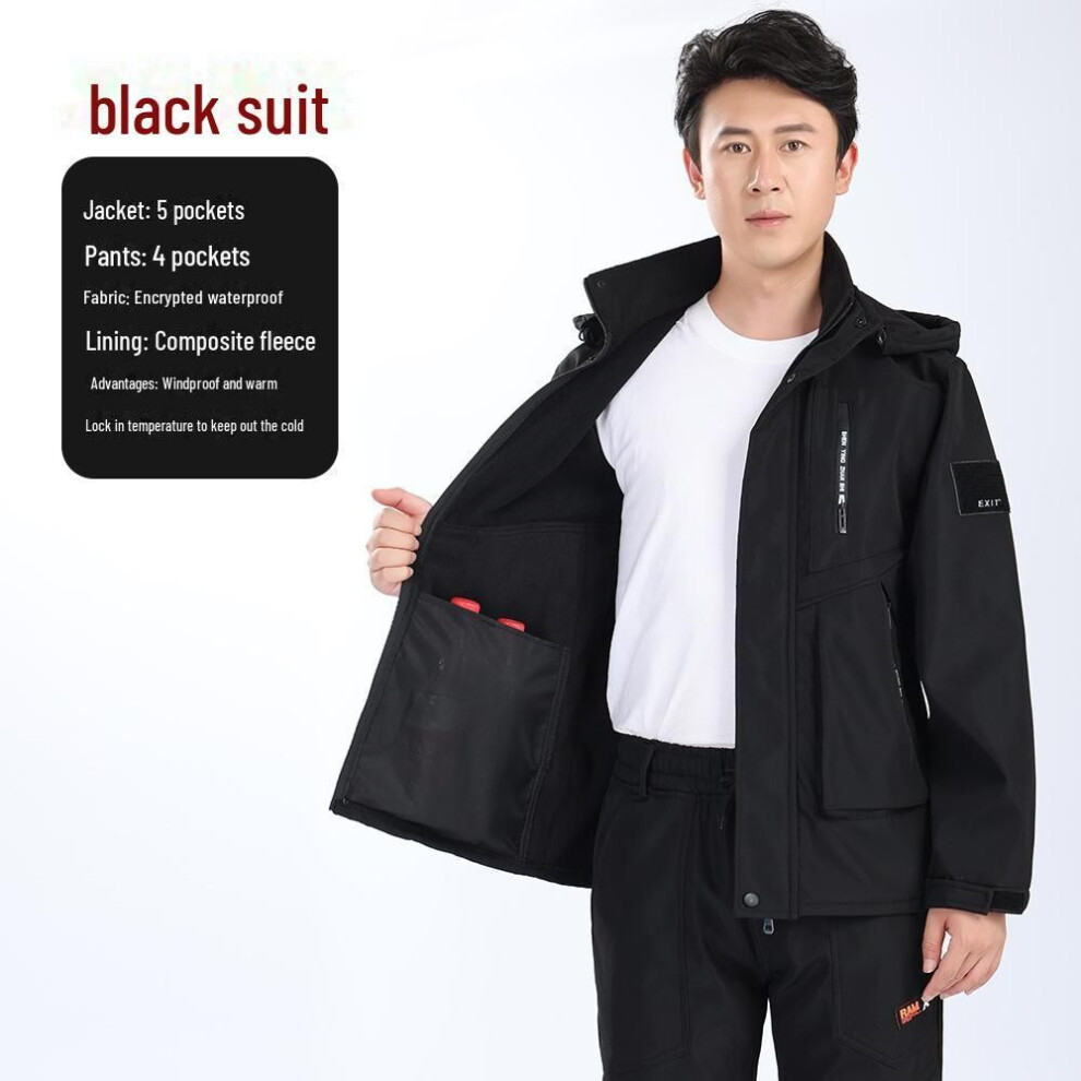 (black, 175/Suitable for 125-140 catties) Men's Windproof Winter Work Jacket: Thick, Cold-proof, Warm, Customizable Outdoor Protection