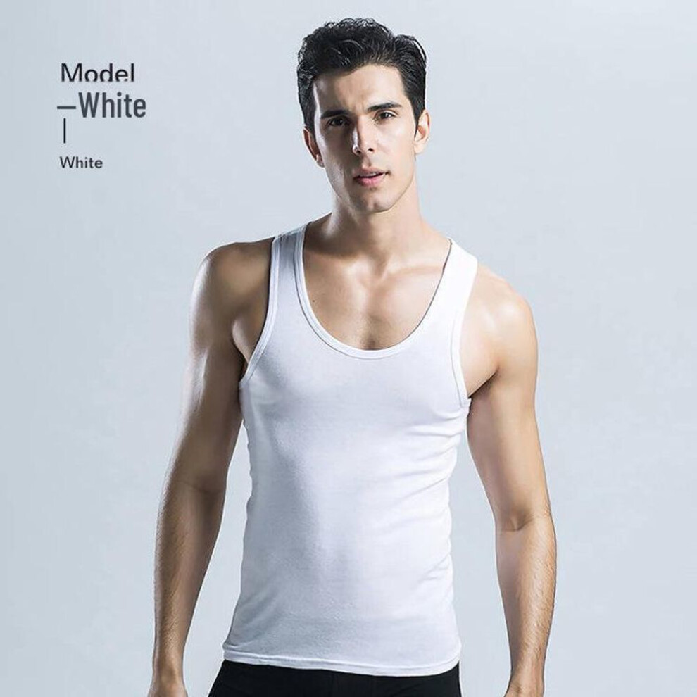 (white, 3XL) Men's Cotton Sleeveless Vest - Round Neck, Loose Fit, All Ages, Large Sizes Available