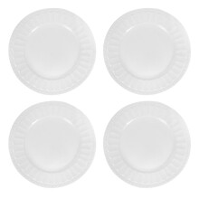 Set of 4 Fluted Stoneware Dinner Plates White Food Microwave Dishwasher Safe