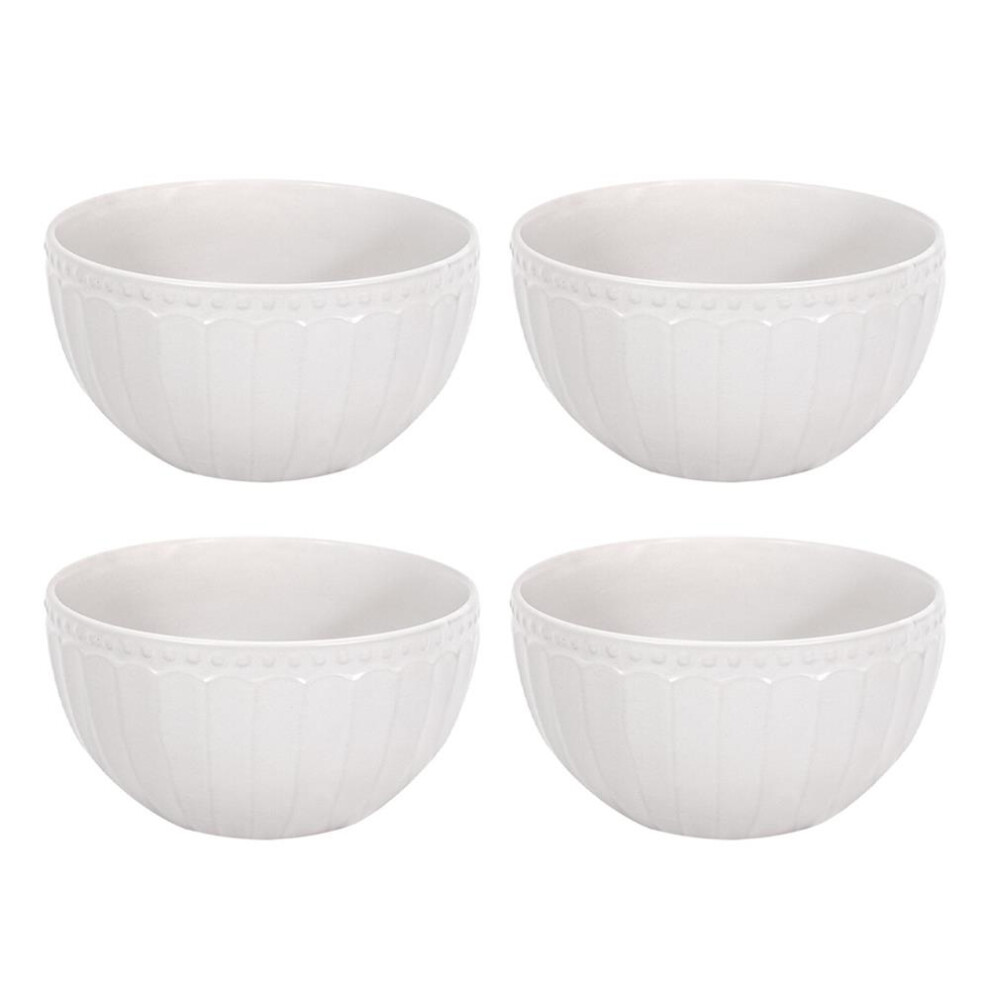 Set of 4 Fluted Stoneware Bowls White Food Soup Snack Microwave Dishwasher Safe-image-OPC-PGKQXD2-NEW