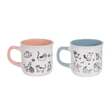 Set of 2 Cat Dog Pink Blue Coffee Mugs Tea Latte Drinks Cup Home Kitchen Office