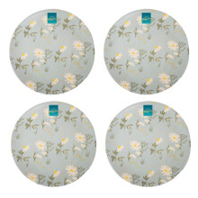 Set of 4 Daisy Print Plastic Plates Summer Dining Outdoor Picnic BBQ Blue