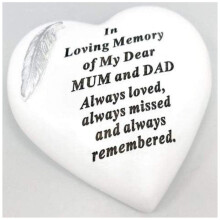 Mum Dad Memorial Heart Plaque Garden Ornament Memories Keepsake Tribute Feather