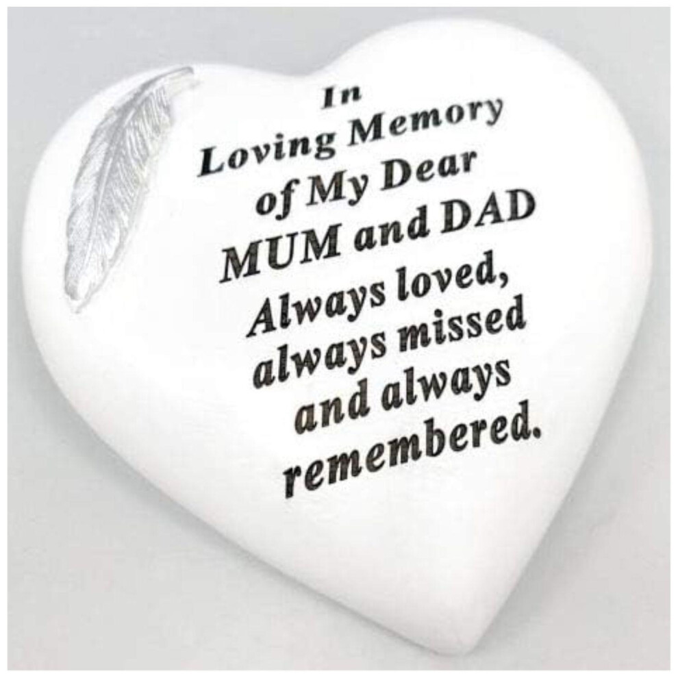 David Fischhoff Mum Dad Memorial Heart Plaque Garden Ornament Memories Keepsake Tribute Feather