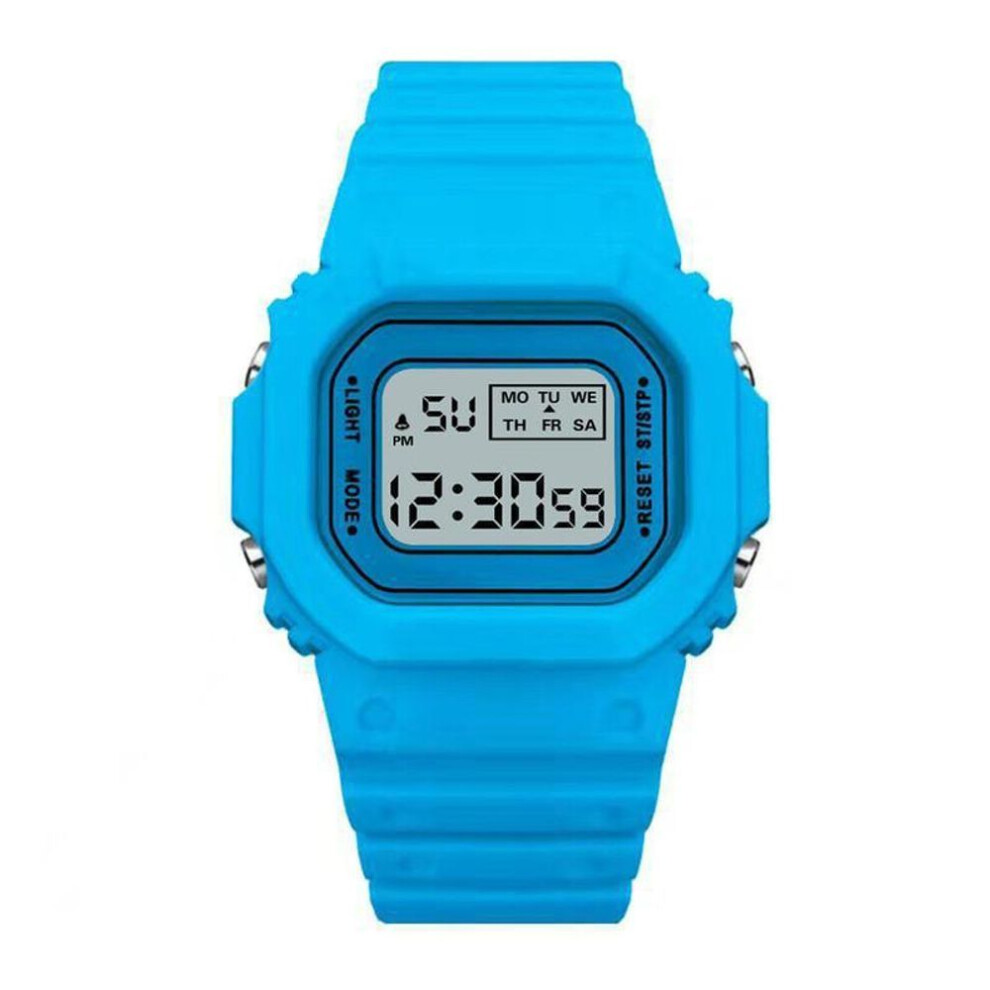 (light blue) Hot Sale: Multi-Function LED Waterproof Matcha Green Square Watch for Youth Sports-image-OPC-PGKQXPP-NEW
