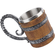 Grote bierbeker, harsen mok, gebogen handvat, bierpul, roestvrijstalen binnenkant, vader, vriend, echtgenoot