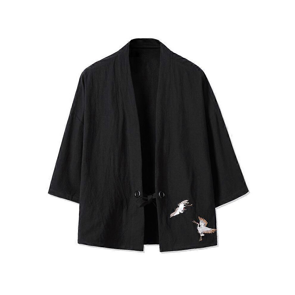 (M, black) Embroidery Haori Kimono Harajuku Japanese Style Plus Size Men Samurai Costume Yukata Asian Clothes Cardigan Women Jacket
