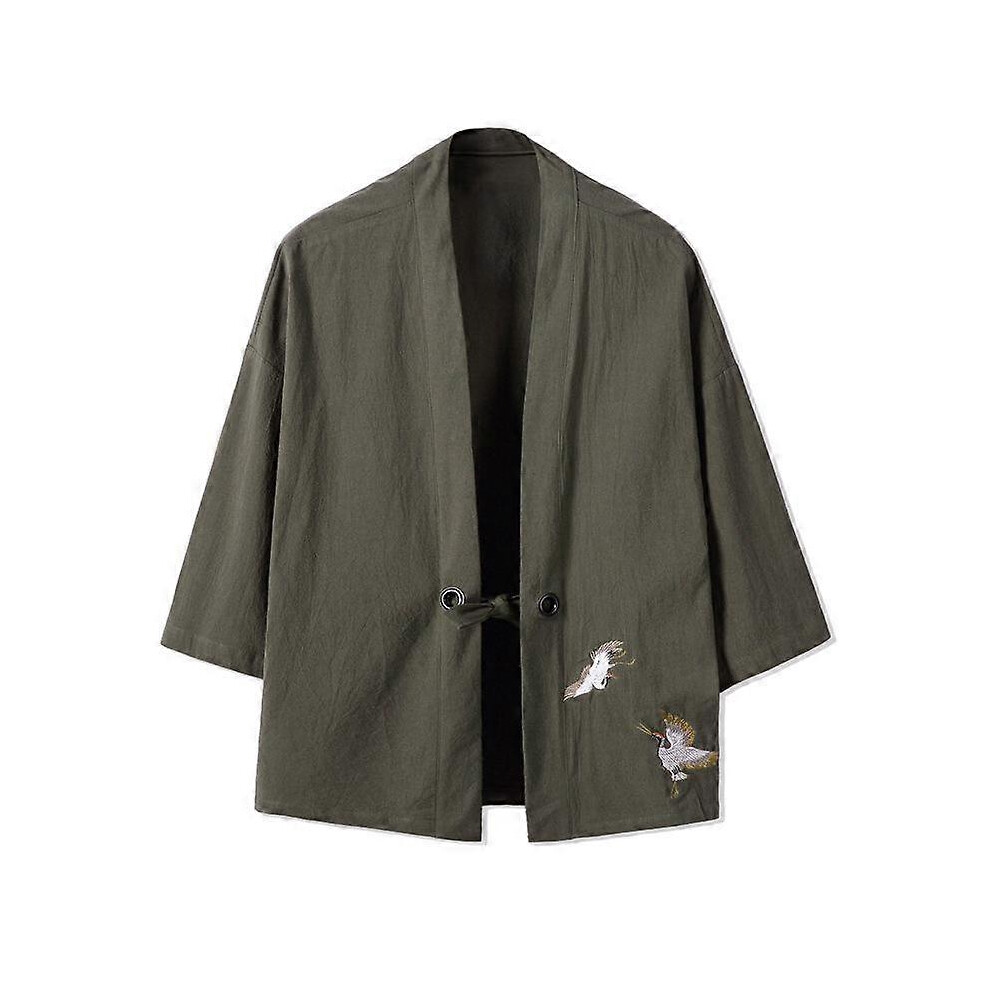 (XXXXXL, green) Embroidery Haori Kimono Harajuku Japanese Style Plus Size Men Samurai Costume Yukata Asian Clothes Cardigan Women Jacket
