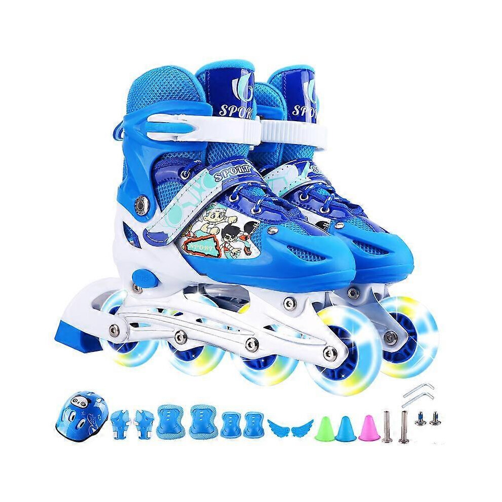 (S, blue) Inline Skates Adjustable Rollerblades for Kids with Illuminating Wheel Mesh Roller Skates Double Secure Lock Small