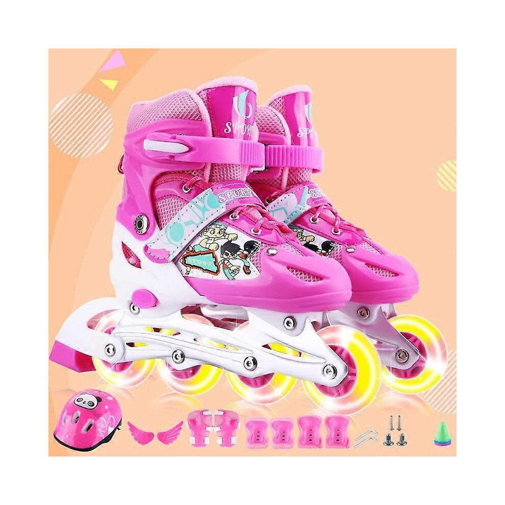 (S, pink) Inline Skates Adjustable Rollerblades for Kids with Illuminating Wheel Mesh Roller Skates Double Secure Lock Small