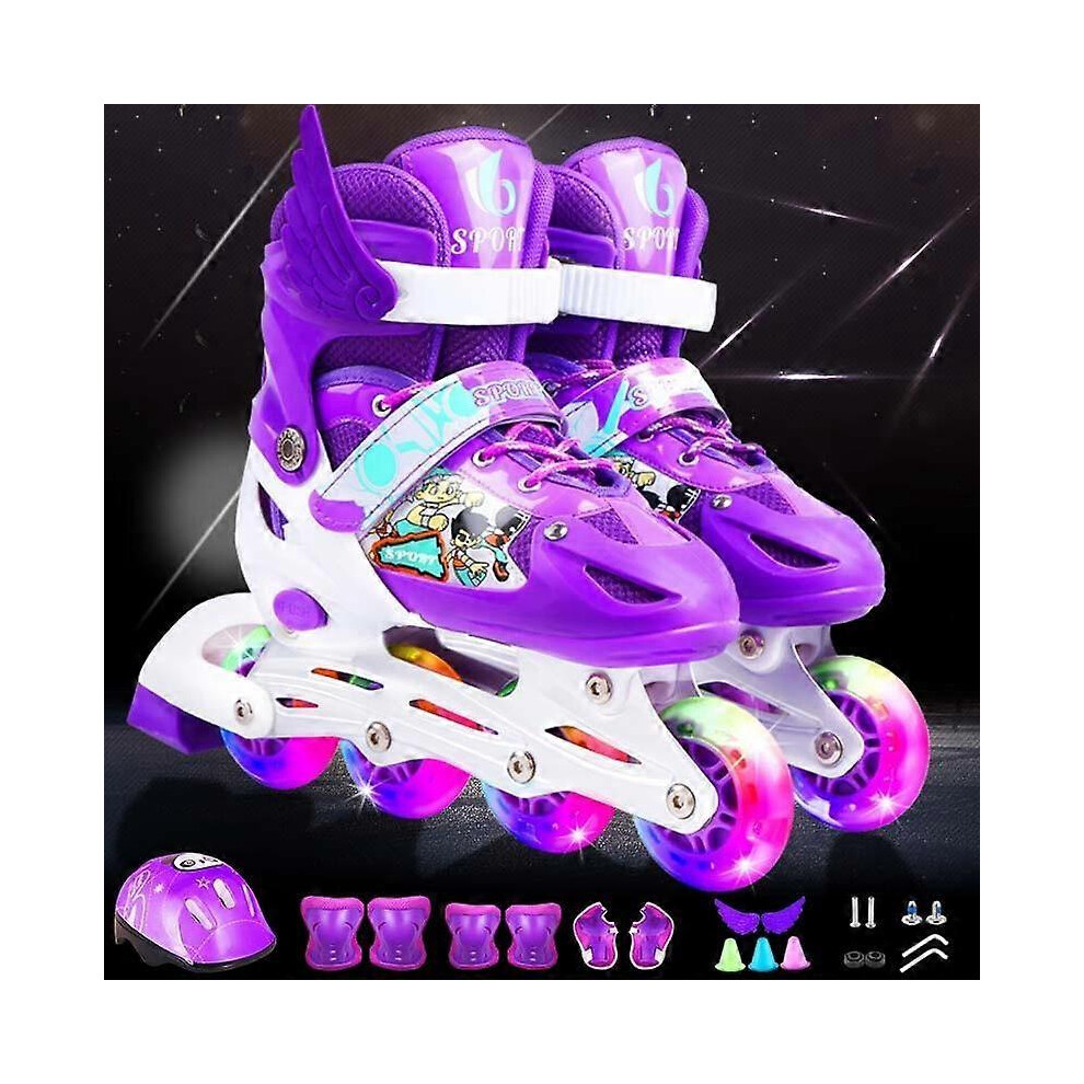 (M, purple) Inline Skates Adjustable Rollerblades for Kids with Illuminating Wheel Mesh Roller Skates Double Secure Lock Small