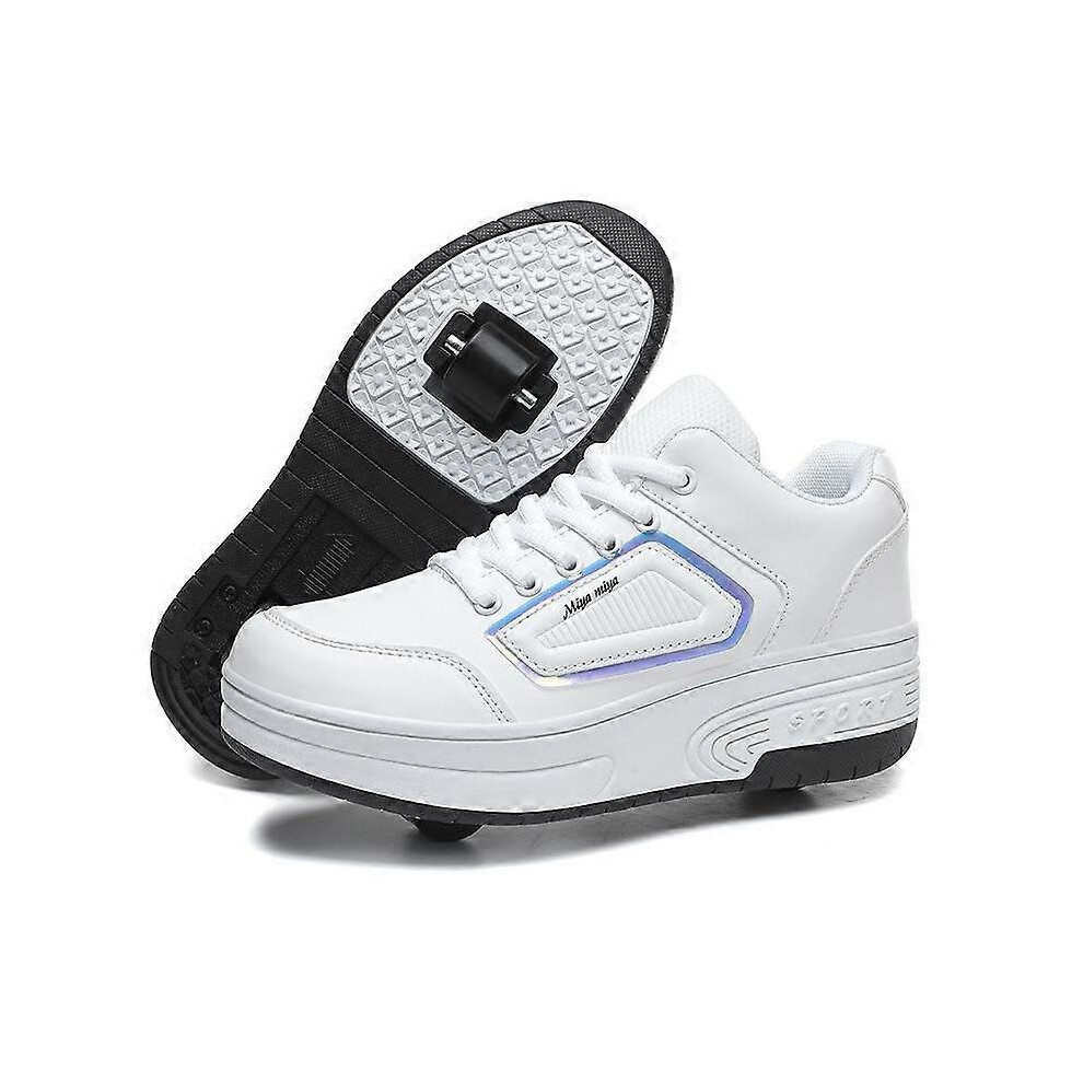 (39, white) Children Junior Roller Skate Shoes Kids Sneakers with Two Wheels Boys Girls Wheels Shoes Adult Casual Boys Shoes