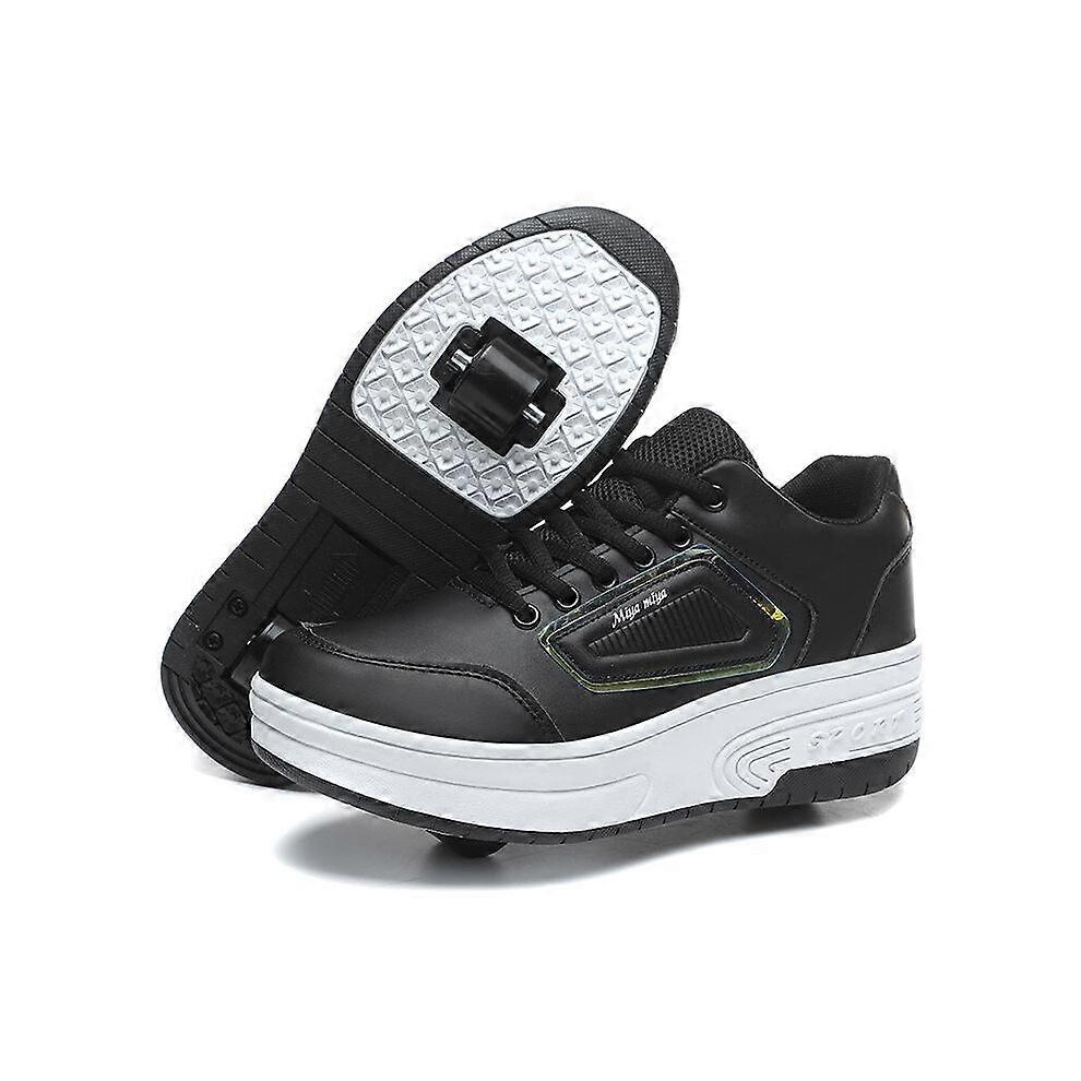 (40, black) Children Junior Roller Skate Shoes Kids Sneakers with Two Wheels Boys Girls Wheels Shoes Adult Casual Boys Shoes